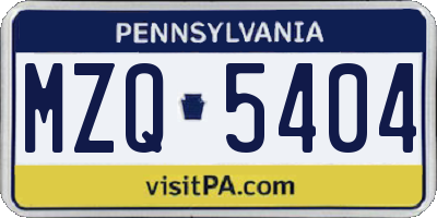 PA license plate MZQ5404