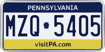 PA license plate MZQ5405