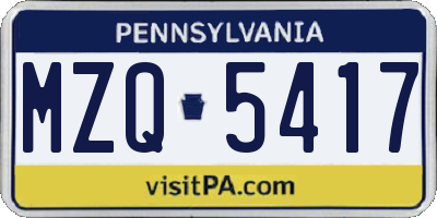 PA license plate MZQ5417