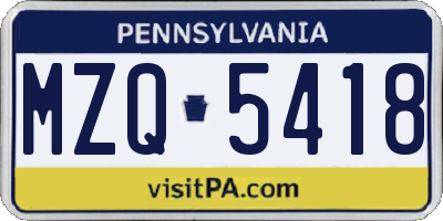 PA license plate MZQ5418