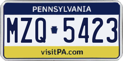 PA license plate MZQ5423