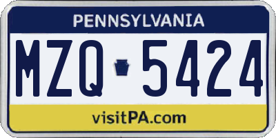 PA license plate MZQ5424