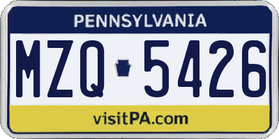 PA license plate MZQ5426