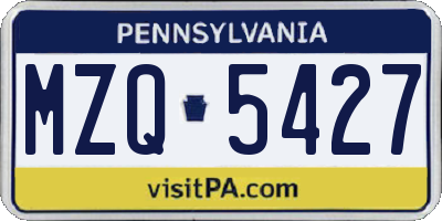 PA license plate MZQ5427