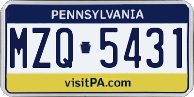 PA license plate MZQ5431
