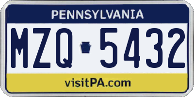PA license plate MZQ5432