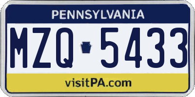 PA license plate MZQ5433