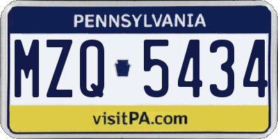 PA license plate MZQ5434