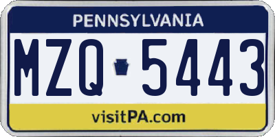 PA license plate MZQ5443