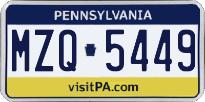 PA license plate MZQ5449
