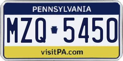 PA license plate MZQ5450