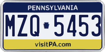 PA license plate MZQ5453