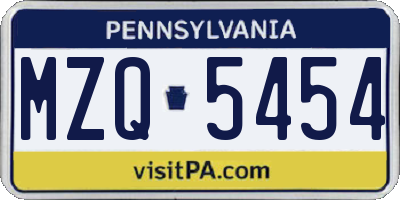 PA license plate MZQ5454