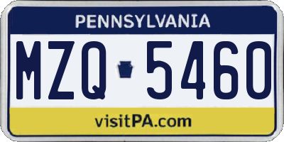 PA license plate MZQ5460