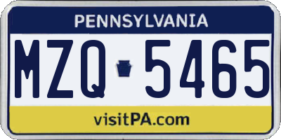 PA license plate MZQ5465