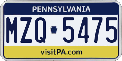 PA license plate MZQ5475