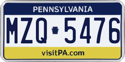 PA license plate MZQ5476