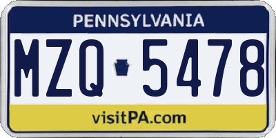 PA license plate MZQ5478