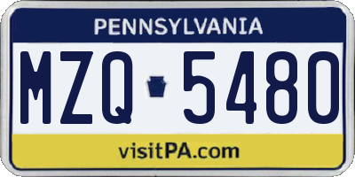 PA license plate MZQ5480