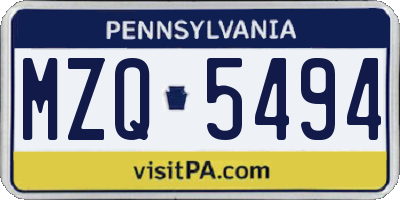 PA license plate MZQ5494
