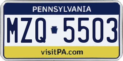 PA license plate MZQ5503
