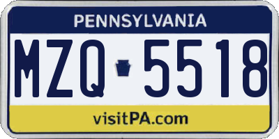 PA license plate MZQ5518