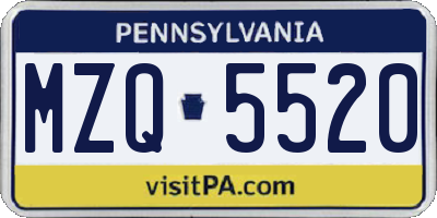 PA license plate MZQ5520