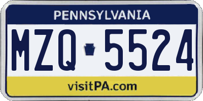 PA license plate MZQ5524