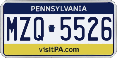 PA license plate MZQ5526