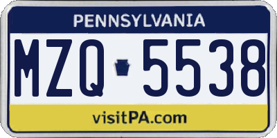 PA license plate MZQ5538
