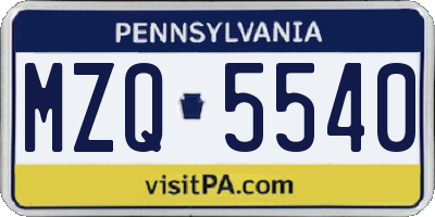 PA license plate MZQ5540