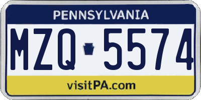 PA license plate MZQ5574