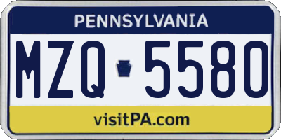 PA license plate MZQ5580