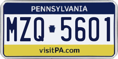 PA license plate MZQ5601