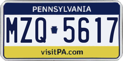 PA license plate MZQ5617