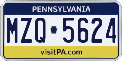 PA license plate MZQ5624