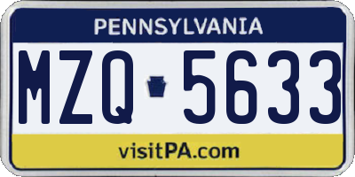 PA license plate MZQ5633