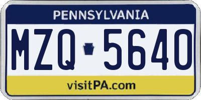 PA license plate MZQ5640