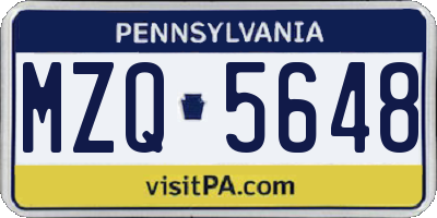 PA license plate MZQ5648