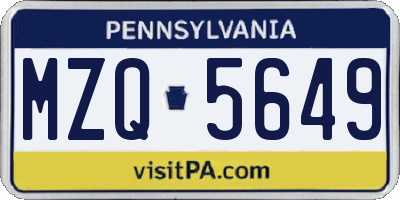 PA license plate MZQ5649