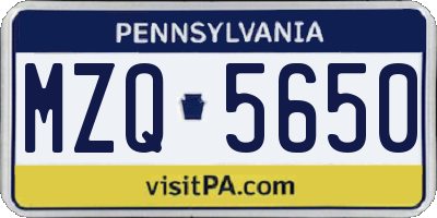 PA license plate MZQ5650