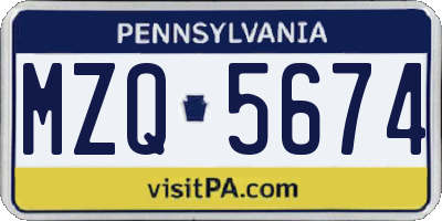 PA license plate MZQ5674