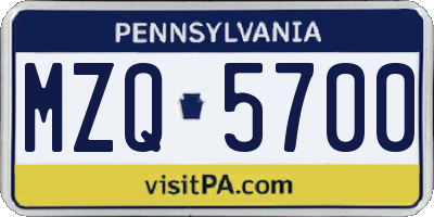 PA license plate MZQ5700