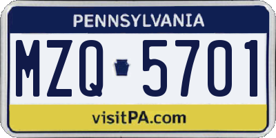 PA license plate MZQ5701