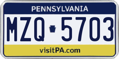 PA license plate MZQ5703