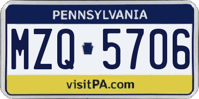 PA license plate MZQ5706