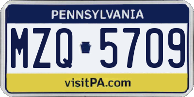 PA license plate MZQ5709