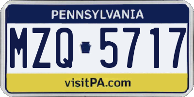 PA license plate MZQ5717