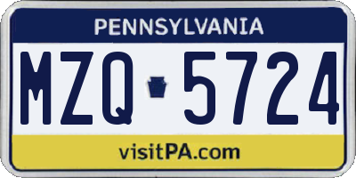 PA license plate MZQ5724