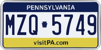 PA license plate MZQ5749